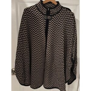 Liz Claiborne Chevron Cardigan Topper Open Front Black Beige L/XL‎